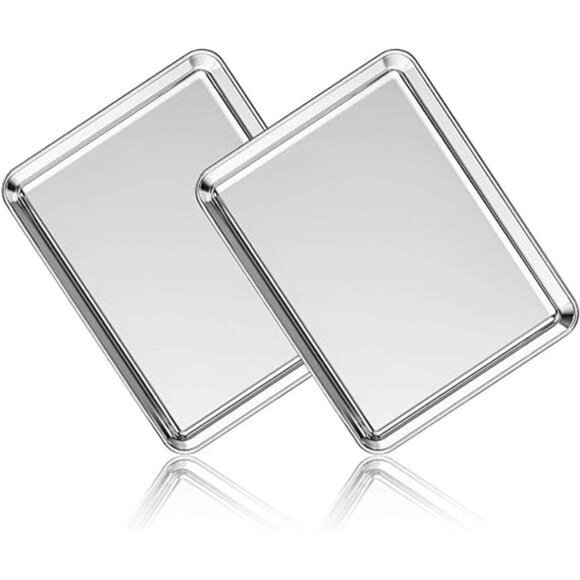 Stainless Steel Baking Sheet Set of 2, Deedro Cookie Sheet Metal Baking Pan Tray - Picture 7 of 7